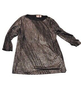 Chico's Black Metallic 3/4 Sleeve Top with Silver Shimmer Top Size 1 (M) D38